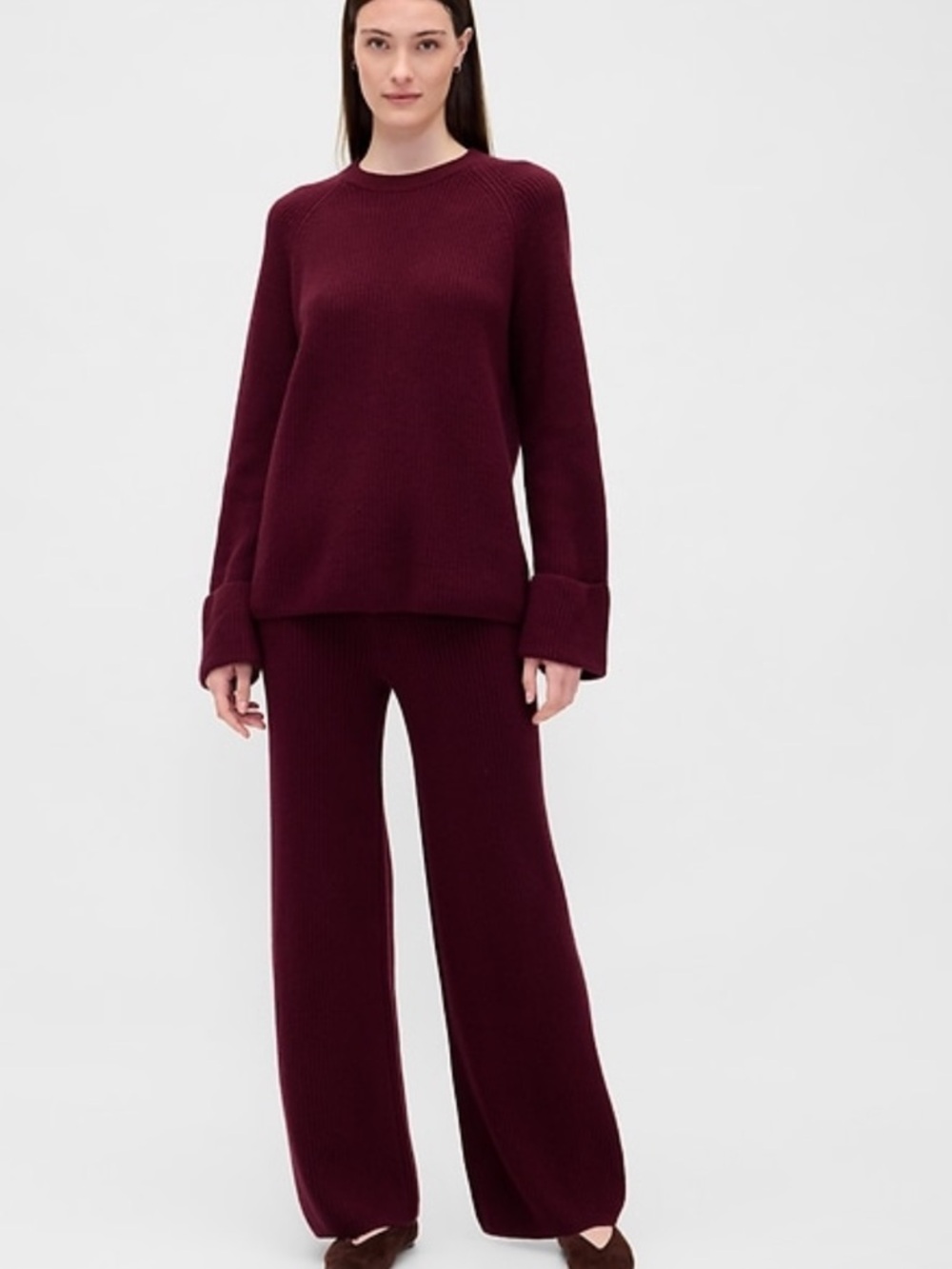 GAP Wide-Leg Knit Pants in Deep Wine